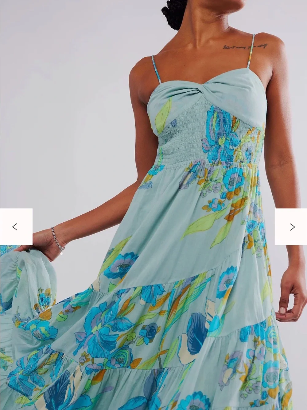 Free People Light Blue Floral Tiered Maxi Dress